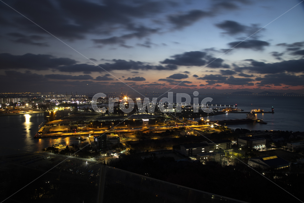 night view,twinkle,breakwater,Incheon Bridge,street lights,Incheon,magic hour,ship,long exposure,clouds,scenery,sea,Incheon Port,west sea,beautiful,port,background,wharf,bridge,evening,glow,lights