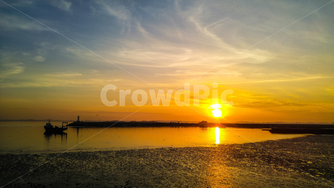 바다,석양,낙조,해변,방파제,서해,저녁,노을,저녁놀,sunset,beach,바닷가,해안,구름,태양,sun,cloud,개펄,mudflat