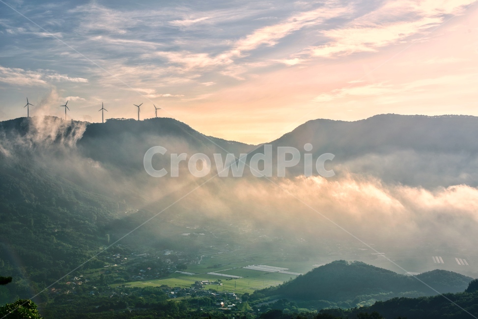 풍경,구름,산,안개,풍력발전,몽환,새벽,아침,자연,풍경,nature,landscape,한국자연풍경,한국자연경관,korea nature landscape,mountain range,산맥,outdoors,옥외,mountain