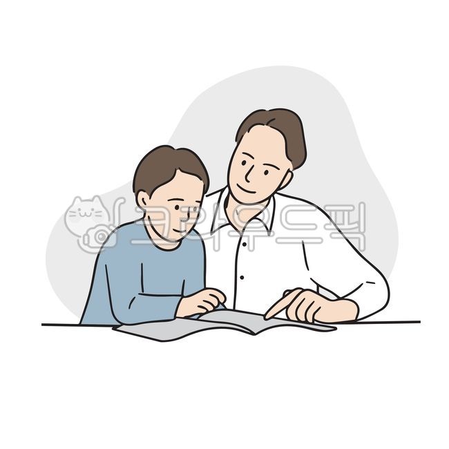 Illustration,tutoring,boy,male teacher,cartoon,father,son,teach,learning,early childhood education,children's education,elementary education,homeschooling,study,student