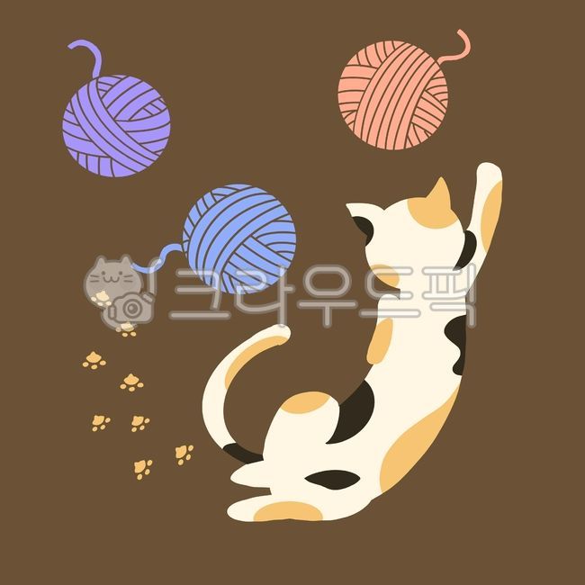 고양이,털실,발자국,귀여움,일러스트,cat,cute