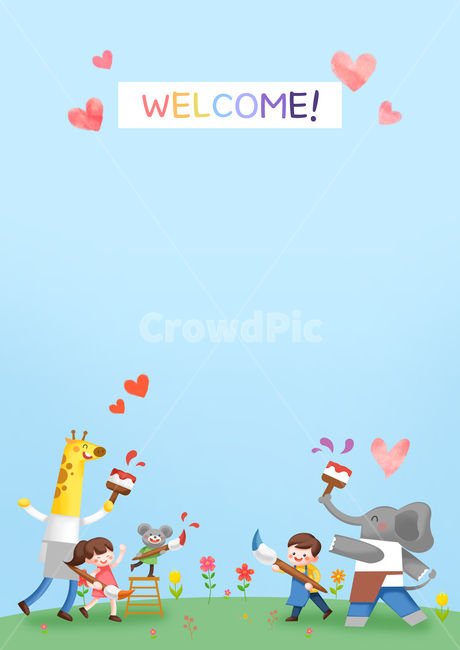 기린,쥐,코끼리,하트,붓,사다리,남자아이,여자아이,어린이집,어린이,유아원,유치원,프레임,학원,원아모집,원아,어린이,어린아이,child,children,kid,그래픽,일러스트레이션,graphic,illustration