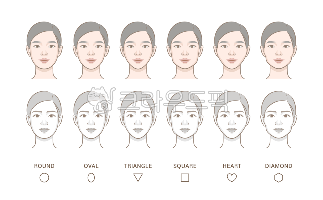 얼굴형,윤곽,모양,비율,다양한,타입,비교,라인,턱,광대,동그란,계란형,역삼각형,사각형,사각턱,사각,각진,하트,육각,육각형,뷰티,미용,사람,인물,얼굴,캐릭터,모델,예쁜,아름다운,여자,여성,일러스트,라인일러스트,여자얼굴형,얼굴형종류,얼굴모양,다양한얼굴형,다양한얼굴모양,얼굴형세트