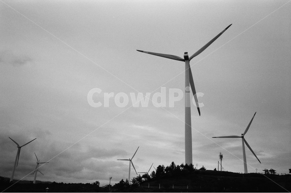 풍차,풍력발전소,흑백,풍경,필름카메라,흑백,모노톤,monochrome,black and white,산업,industry,industrial,에너지산업,energy industry,engine,엔진,motor,모터,machine,기계