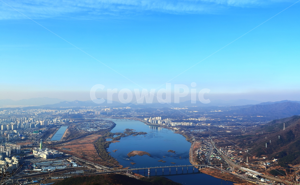 팔당대교,다리,미사리,검단산,산,하늘,landscape,경치,outdoors,옥외,nature,자연,scenery,풍경,aerial view,조감도