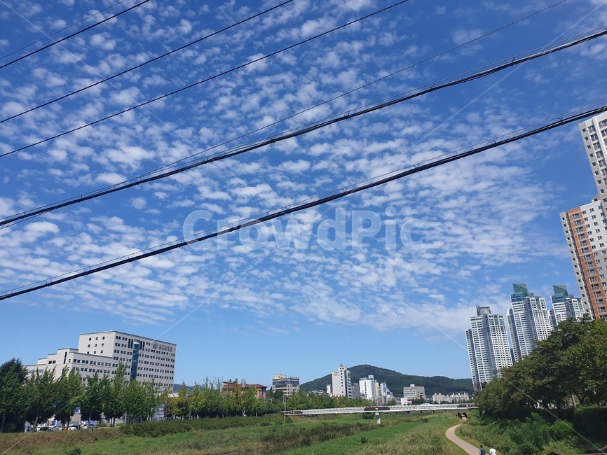 병원,하늘,풍경,하천,구름,푸른하늘,파란하늘