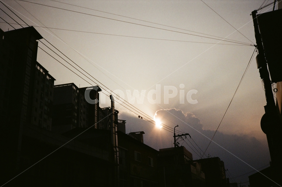 노을,하늘,구름,해,필름사진,실루엣,그림자,silhouette,shadow
