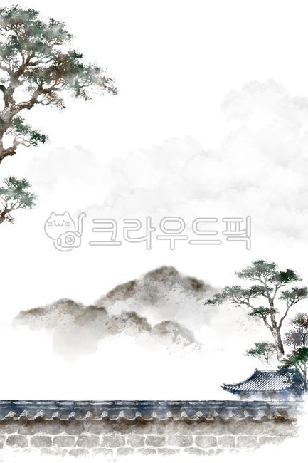 Ink wash painting,Hanok,Korean traditional house,Korean painting,Oriental painting,tile,tile roof,Korean house roof,tile house,paint spread,watercolor,brush stroke,hand drawing,Korean traditional background,ink spread,color spread,brush st