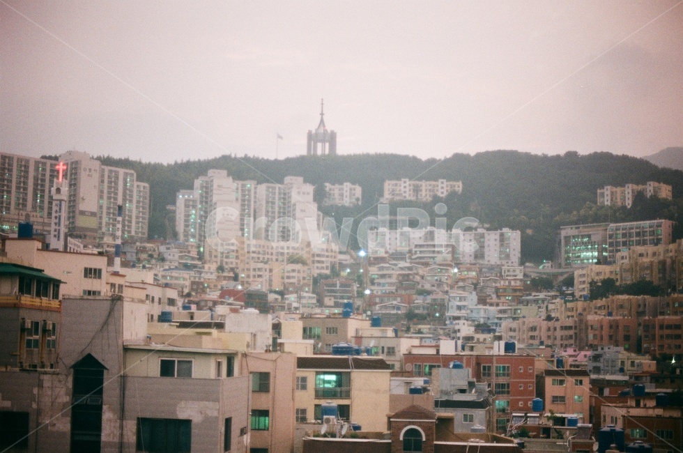 노을,저녁,미세먼지,필름카메라,필름,뿌연