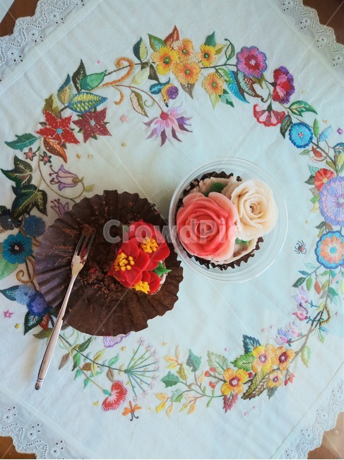 머핀,muffin,꽃,flower,식탁보,장미,rose