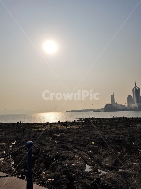 중국,청도,뿌옇다,해,흐린,바다,배경,china,qhigdao,behazy,sun,cloudy,sea,background,자연,풍경,nature,landscape