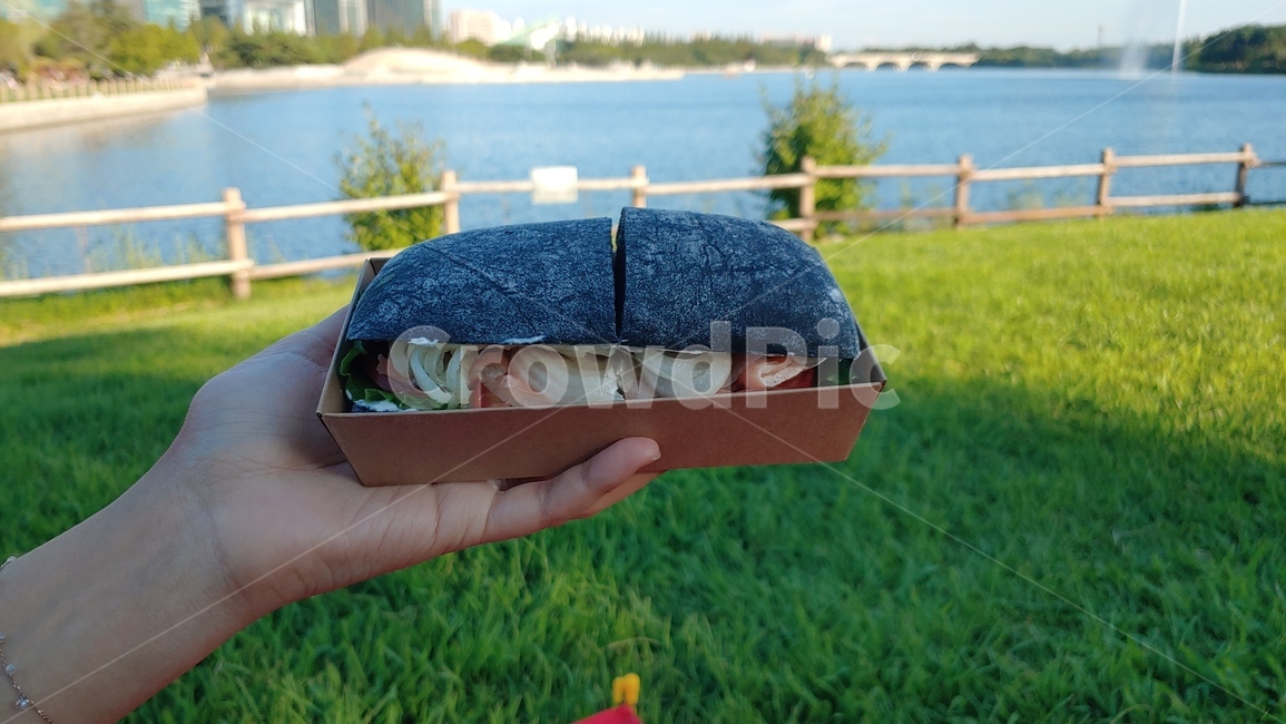 치아바타,샌드위치,먹물빵,피크닉,잔디,공원,sandwitch,bread,빵,호수공원