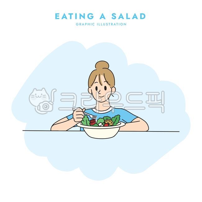 샐러드,먹다,식사,다이어트,건강,건강식,여성,일러스트,일러스트레이션,ilustraion,채소,야채