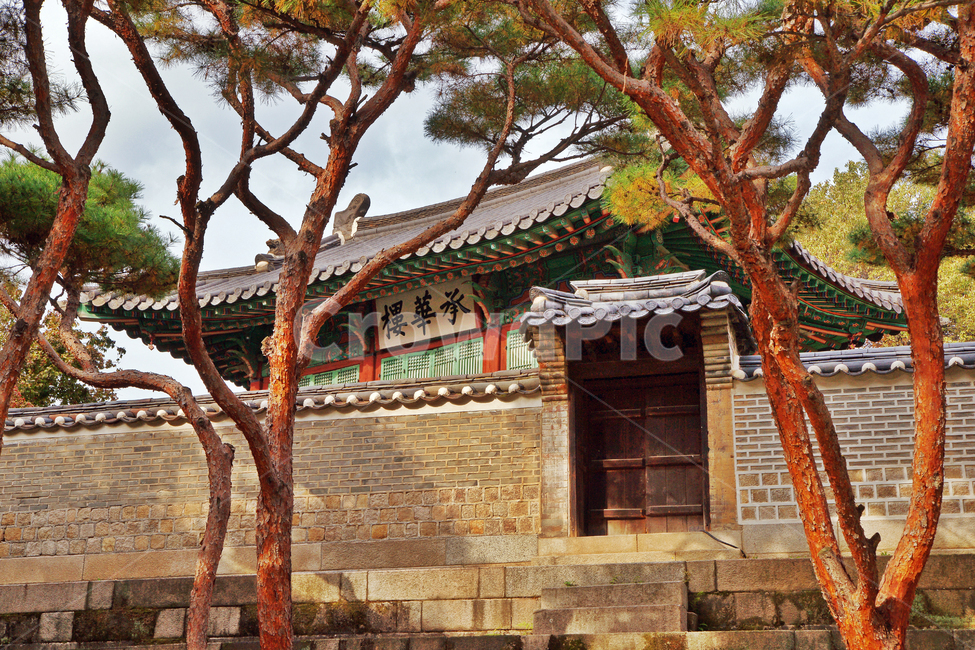Joseon Dynasty,Seunghwaru,side door,Palace,Changdeokgung Palace,UNESCO World Heritage Site,fence