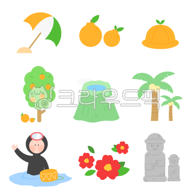 제주도,제주,제주도일러스트,관광지,여행지,국내휴가,국내여행,여행,한국여행,해녀,한라봉,한라산,야자수,귤모자,파라솔,동백꽃,돌하르방,제주도관광지,일러스트,그래픽,일러스트레이션,graphic,illustration