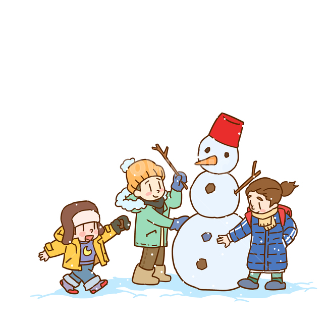play,padded jumper,snowman,winter,three people,character,painting,snow,winter vacation,illustration,kids,child