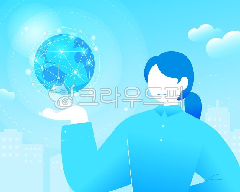 글로벌비즈니스,글로벌,비즈니스,세계,산업,비전,도전,화합,성공,시작,지구,세계지도,캐릭터,사람,여자,빌딩,건물,구름,진출,블루,일러스트,디자인,소스,웹소스