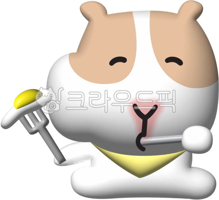 Guinea pig,illustration,3D,plump,cute,animal,character,emoticon,yum yum,meal,rice,lunch,fried egg,fork