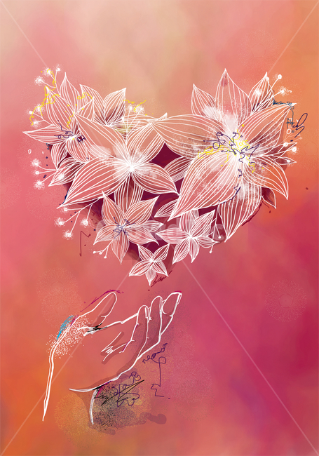 꽃,손,라인드로잉,감성,꽃잎,꽃,flower,감정표현,기분,feeling,emotion,그래픽,일러스트레이션,graphic,illustration