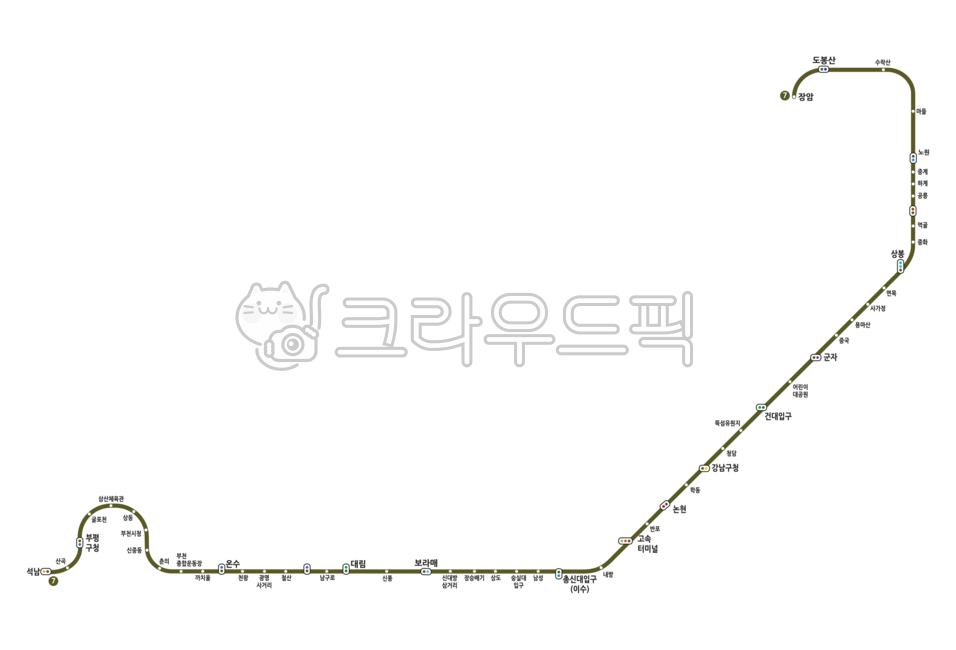 Line 7,subway,route map,route table,Subway route map,Seoul Station,Seoul subway