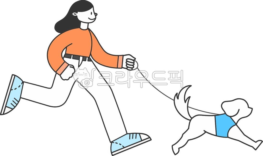 강아지,반려동물,댕댕이,달리는,산책,뛰기,유기견,달리기,여자사람,여자,사람,일러스트,인물,조깅,신난,신나는,즐거운,행복한