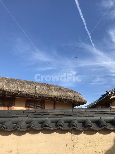 초가집,담장,기와집,기와,시골,마을,하늘,자연,지붕,roof