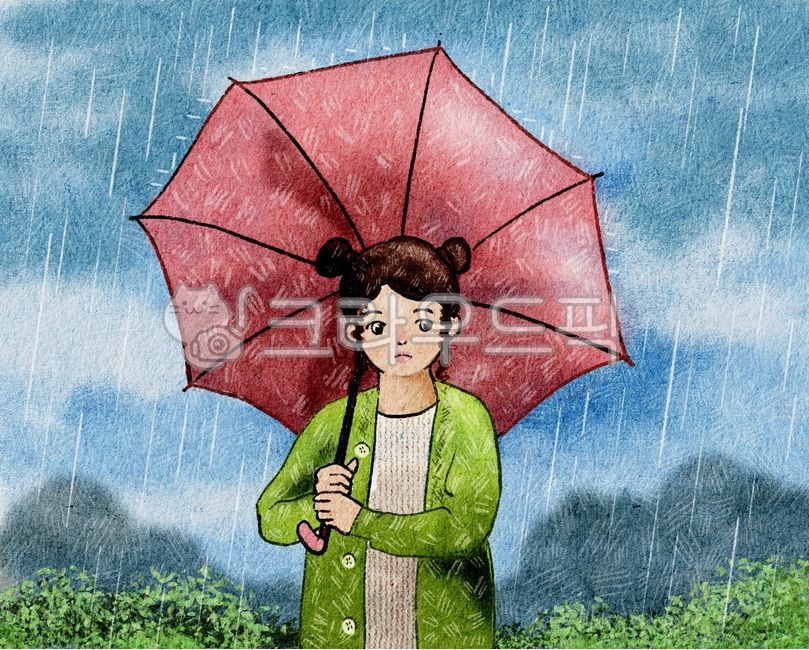 우산,소나기,소녀,장마,시골소녀