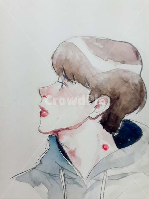 남자,옆모습,그림,수채화,소년