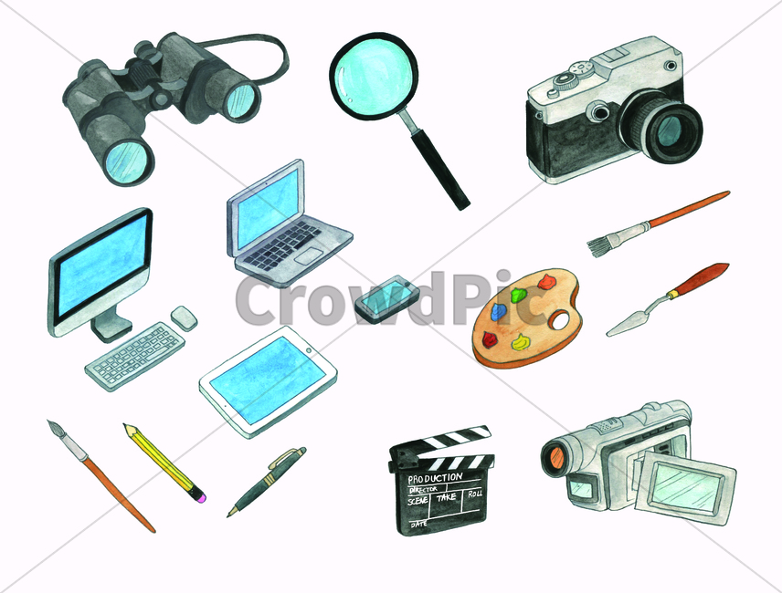 손그림,물감그림,돋보기,magnifyingglass,handdrawing,watercolor,휴대폰,카메라,camera,mobilephone,붓,writingbrush,paintbrush,연필,pencil,펜,pen,cellularphone,핸드폰,비디오카메라,videocamera,노트북,notebook,컴퓨터,computer,pc,camcorder,쌍안경,binoculars,fieldglasses,cellphone,그래픽,일러스트레이션,graphic,illustration