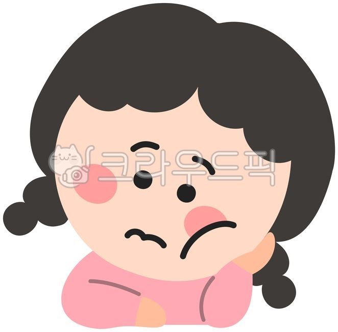 어린이,여자아이,지루함,생각중,고민,심심함,표정,감정표현,좌절,기다림,고민하는아이,멍때리는아이,공부싫어,표정일러스트,초등학생