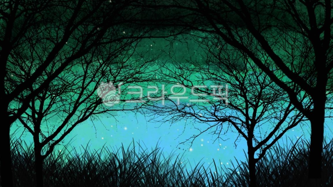 일러스트,배경화면,숲속,illustration,wallpaper,forest,trees,나무,nature,자연,night,밤,sky,하늘,green,녹색,silhouette,실루엣