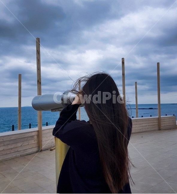 망원경,구름,날씨,하늘,여행,trip,바다,sea,제주도,여자,긴생머리여자