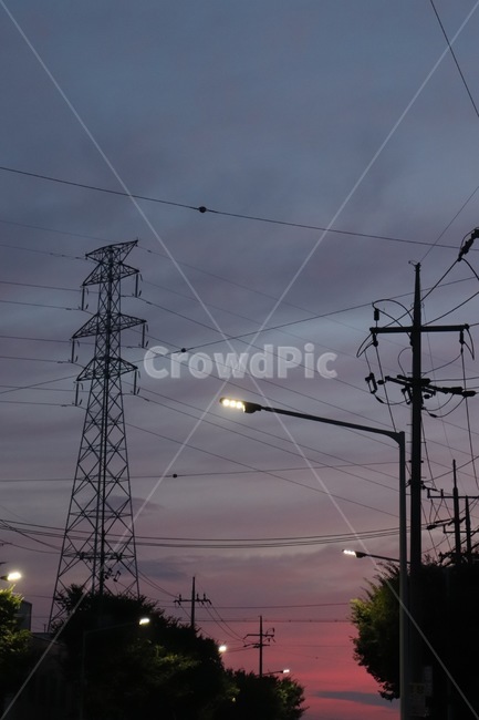 하늘,전선탑,가로등,sunset,sky