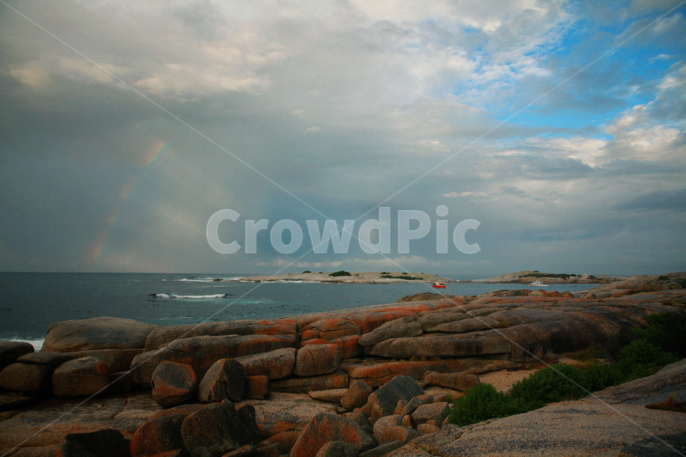 하늘,바다,돌,구름,풍경,붉은바위,무지개,배,sky,sea,cloud,scenery,nature,자연,물