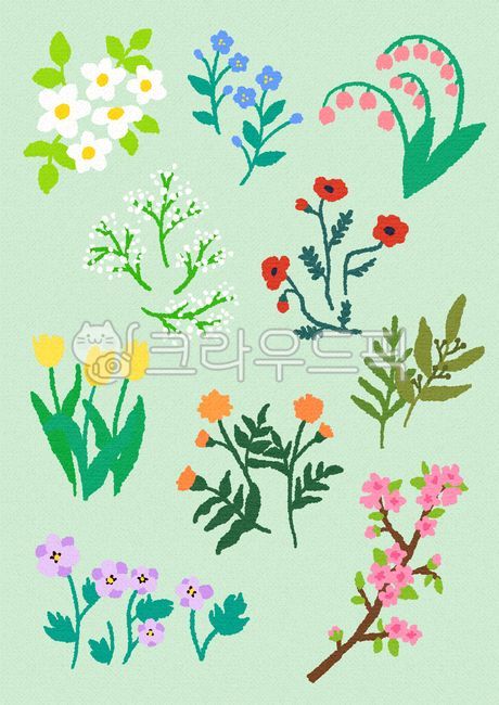 blue flower,Gypsophila,white flower,Cherry Blossom,poppy,Tulip,hand drawing,bouquet,flower garden,flower,bellflower,spring flowers,marigold,collection of flowers,illustration,pansy