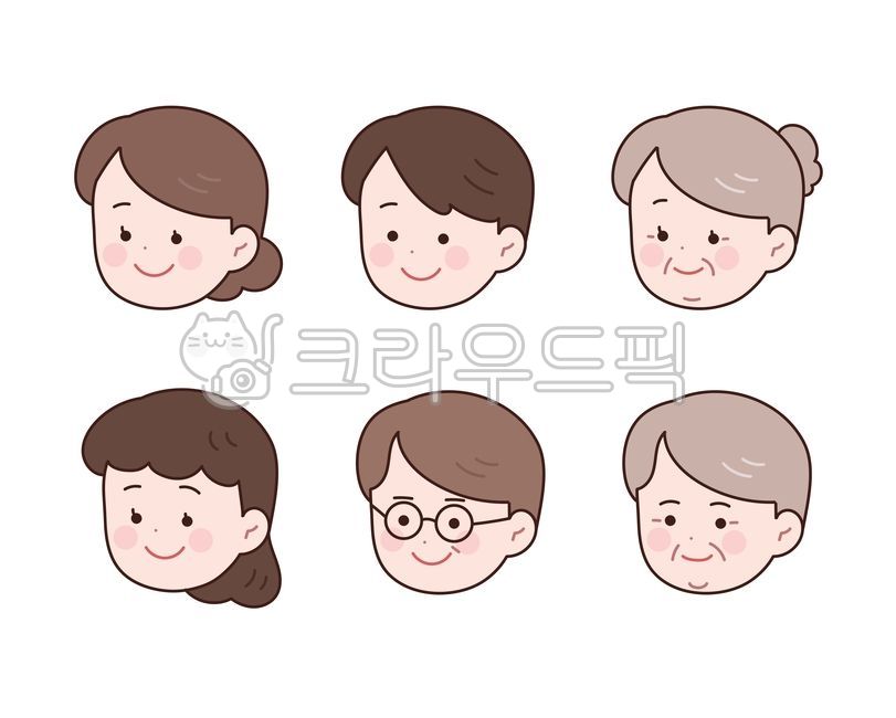 사람,인물,인간,캐릭터,가족,얼굴,귀여운,벡터,일러스트,대가족,표정,아이콘,이모티콘,머리,헤드,남자,여자,중년,노인,여성,남성,엄마,아빠,할머니,할아버지,심볼,그래픽,일러스트레이션,graphic,illustration