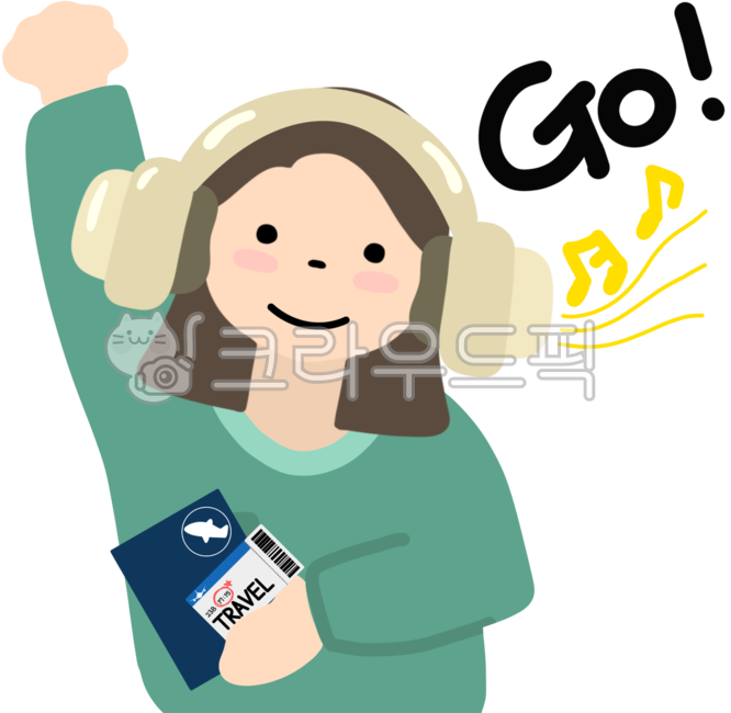 해외여행,여행여자,헤드셋,여권,항공권,비행기티켓,헤드폰,출발,여행출발,go,여행일러스트,여행이미지