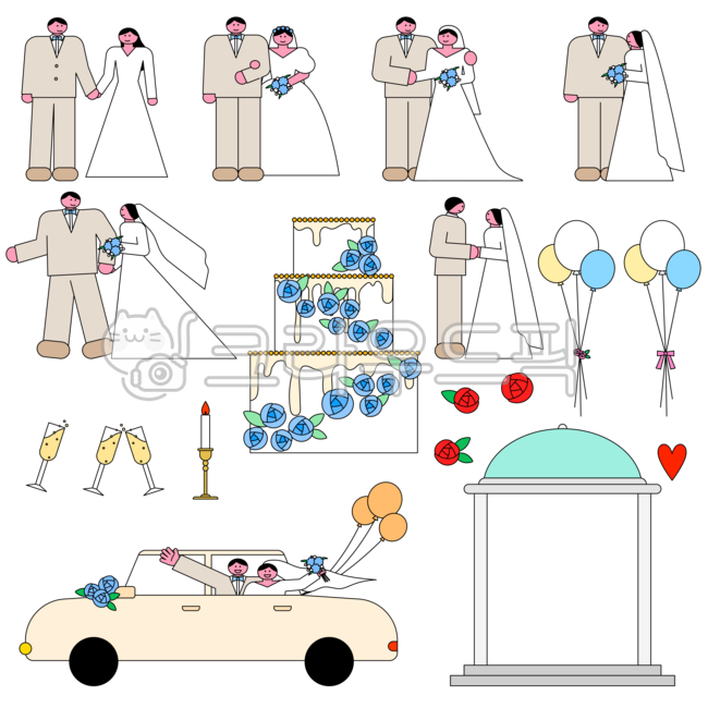 Wedding,marriage,wedding,bride and groom,wedding car,wedding cake,wedding illustration,wedding illustration,guest,wedding hall,invitation,wedding props,ceremony hall,roses,hearts,balloon decoration,champagne glass,candle decoration,weddi
