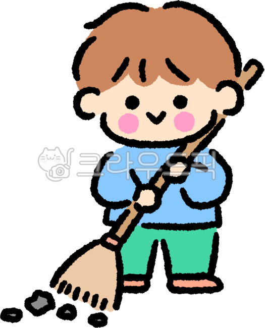 person,사람,청소시간,캐릭터,일러스트,손그림,정리,청소,대청소,빗자루,쓰레기,남자아이,어린이