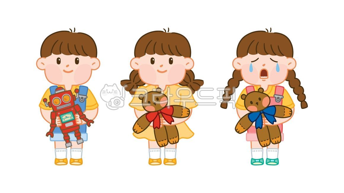 Children,Illustration,Child,Children's Day,Toy,Doll,Teddy Bear,Robot,Robot Toy,Smile,Tears,Suspenders,Dress,Baby,Family Month