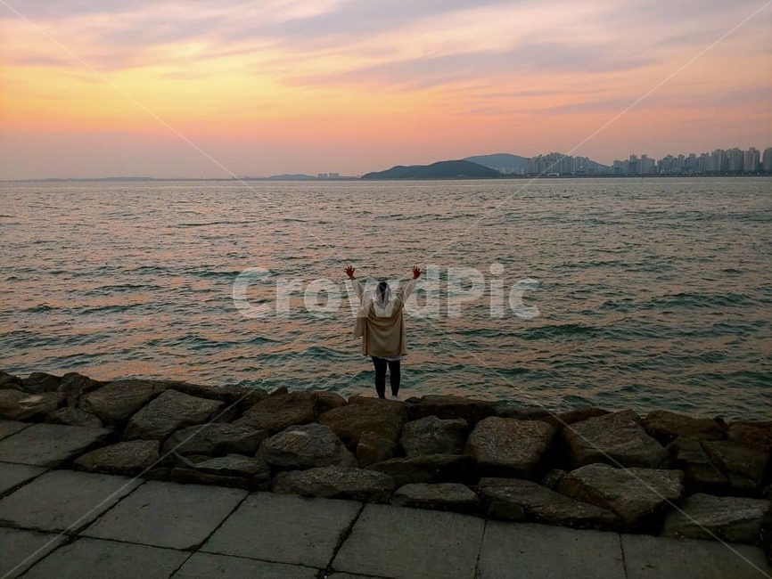 사람,뒷모습,바다,노을,여행