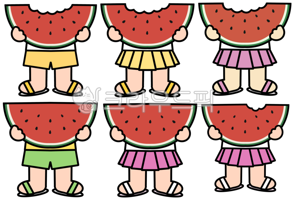 Watermelon,watermelon illustration,composite design,watermelon composite design,summer,summer composite design,children's composite design,children,kindergarten,daycare,woman,man,girl,boy,skirt,pants,watermelon seeds,cross-section of 