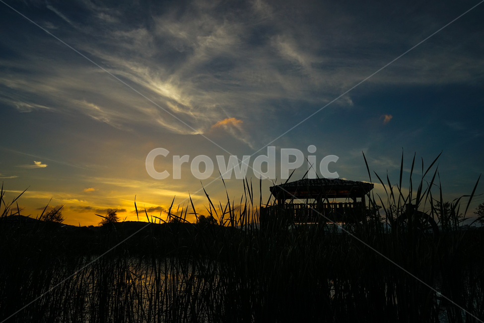 석양,해넘이,일몰,해질녁,호수,공원,정자,풍경,하늘,구름,자연,풍경,nature,landscape,실루엣,그림자,silhouette,shadow,grass,잔디,plant,식물
