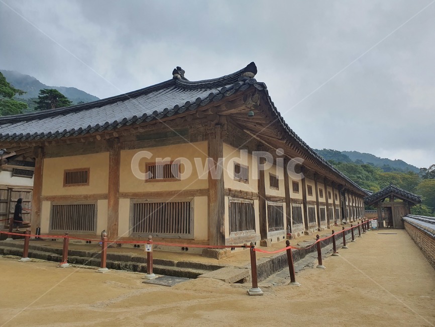 architecture,건축물,building,건물,temple,신전,worship,예배,shrine,신사,pagoda,탑,사찰,절,사원,기와지붕,해인사,팔만대장경,전경,유네스코,하늘,흐림,구름,미세먼지,숲,흙,흙길,길,전통,기와집,기와