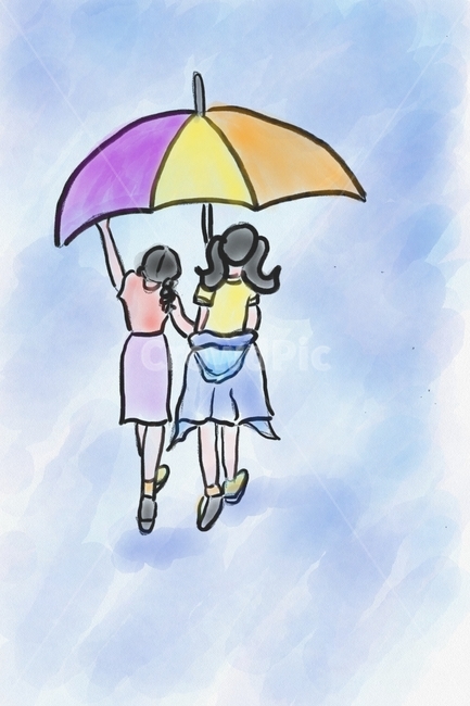 우산,친구,나란히,비,소녀,행복,umbrella,rain,girl,happy,friend,summer
