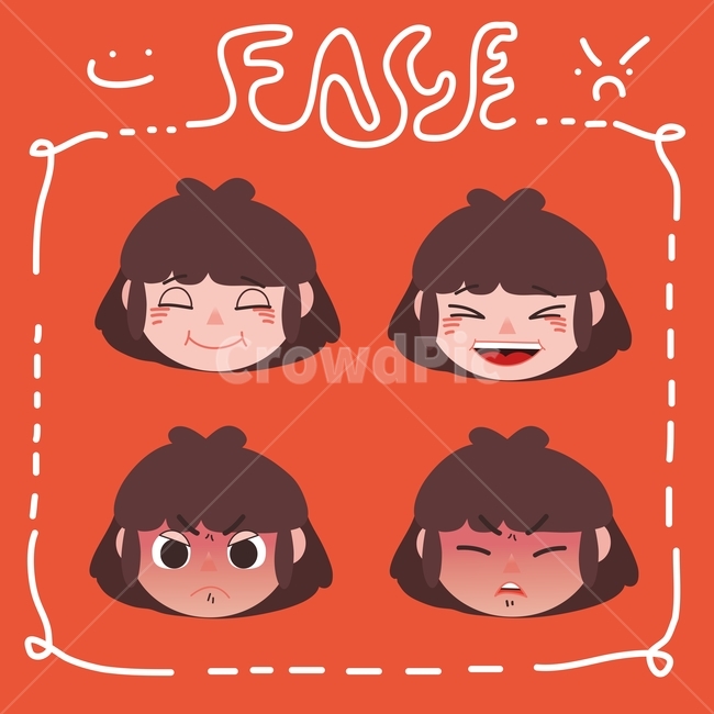 얼굴,표정,어린이,단발머리,웃는얼굴,화난얼굴,사람일러스트,cute,귀여움,귀여운,사랑스러운,아기,아이,children,두상,child,머리,어린이캐릭터,Smile,Angry,얼굴표정,facial expression,face,감정표현,기분,feeling,emotion,그래픽,일러스트레이션,graphic,illustration