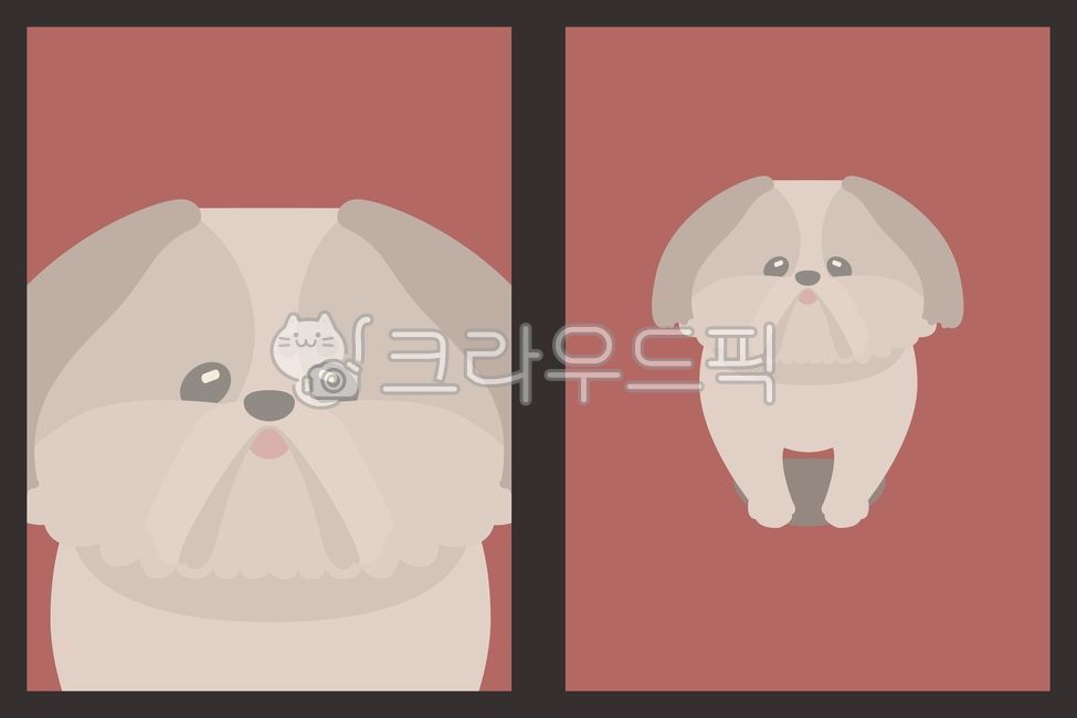 시츄,반려견,개,강아지,정면,서있는,애견,반려동물,증명사진,귀여운,멍멍이,카툰,일러스트,심플,캐릭터,벡터,vector,illustration,스튜디오,동물,animal,포유류