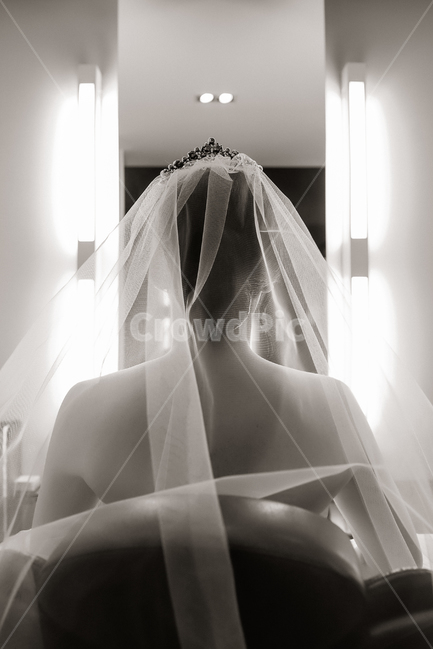 결혼,신부,드레스,흑백사진,뒷모습,면사포,어깨,베일,떨림,준비,화장,화장대,시작,설레임,메이크업,미용실,조명,티아라,레이스,오프숄더,사람,인물,인간,human,person,여성,여자,woman,female,lady,결혼,혼례,웨딩,wedding,marriage,marry,기념일,축하,anniversary,congratulation,celebrate,celebration,흑백,모노톤,monochrome,black and white