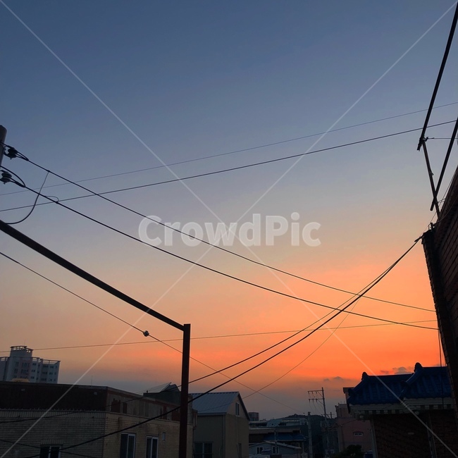 하늘,자연,집,전기줄,도심속노을,도시,풍경,city,landscape,nature
