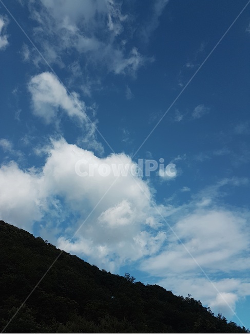 구름,산,역광,하늘,풍경